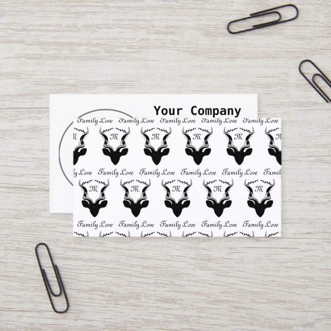 Dark Antelope Silhouette w Customized Monogram Business Card (Front/Back In Situ)