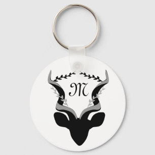 Dark Antelope Silhouette w Customized Monogram Keychain