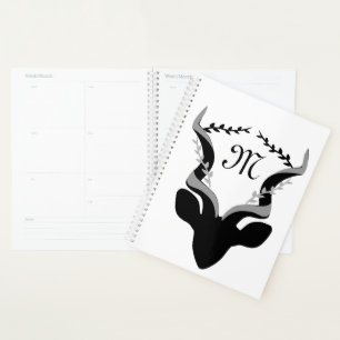 Dark Antelope Silhouette w Customized Monogram Planner