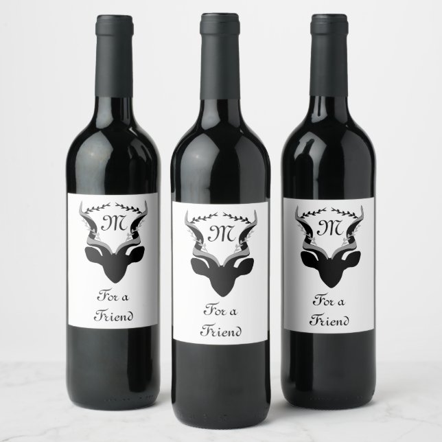 Dark Antelope Silhouette w Customized Monogram Wine Label (Bottles)