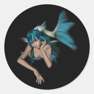 Dark Aqua Blue 3D Mermaid Classic Round Sticker
