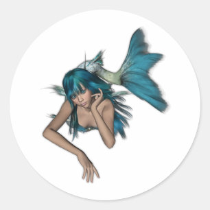 Dark Aqua Blue 3D Mermaid Classic Round Sticker