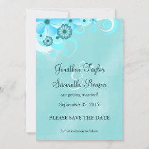 Dark Aqua Blue Floral Save The Date Announcements