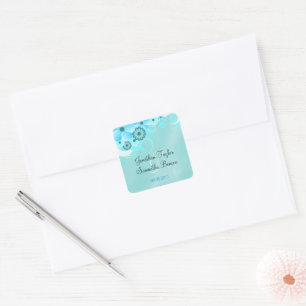 Dark Aqua Blue Floral Save The Date Favour Sticker
