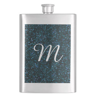 Dark Aqua Blue Glitter Hip Flask