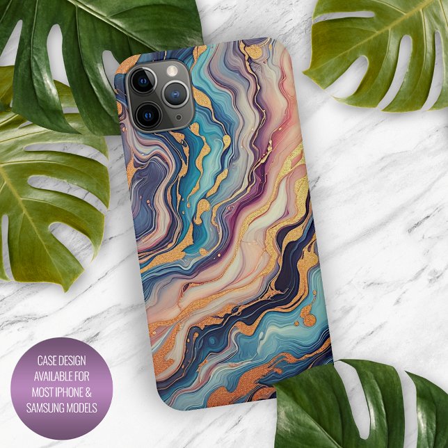 Dark Aqua Blue Purple Pink Gold Marble Art Pattern iPhone Case (Creator Uploaded)