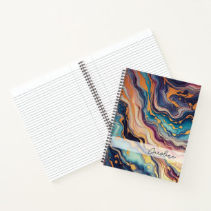 Dark Aqua Blue Purple Pink Gold Marble Art Pattern Notebook