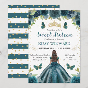 Dark Aqua Dress Dark Skin Princess Sweet 16 Invitation