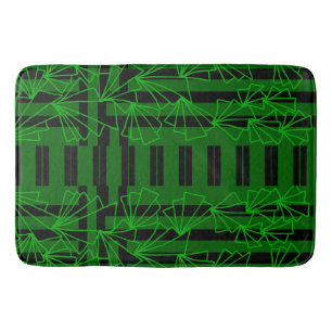 Dark Aqua Sea green doodle flower striped Bath Mat