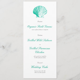 Dark Aqua Seashell Wedding Reception Dinner Menu