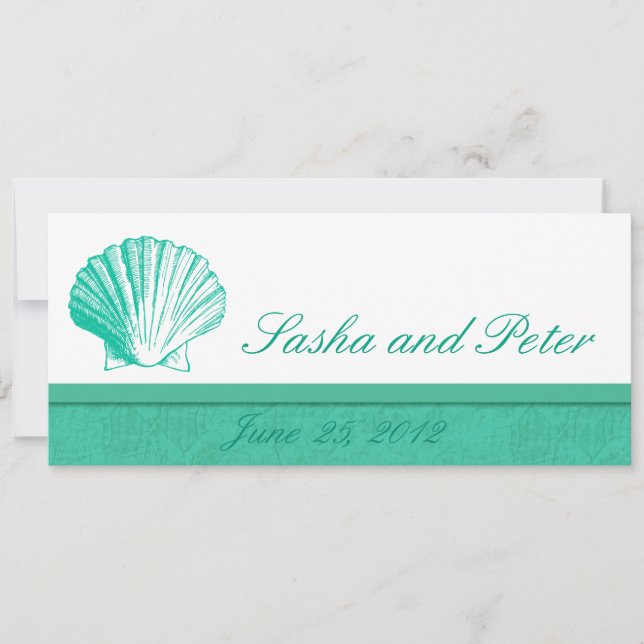 Dark Aqua Shell Beach Wedding Invitations (Devant)