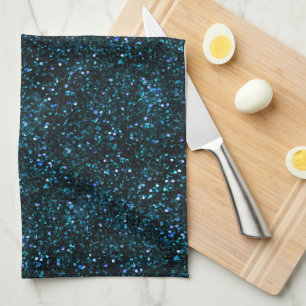 Dark Aqua Teal Blue Glitter Kitchen Towel