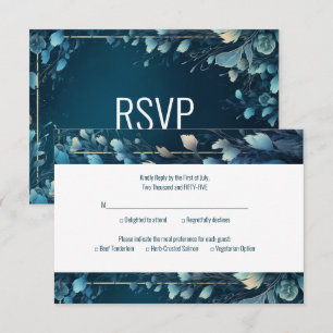 Dark Aquamarine and Teal Blue Floral Wedding RSVP Card