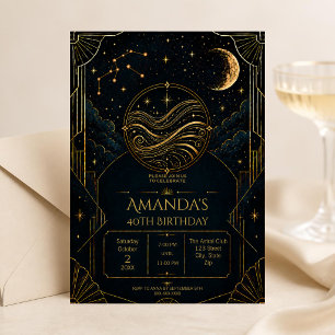 Dark Aquarius 40th Birthday Invitation   Midnight