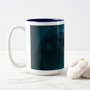 "Dark Aquatic Warrior & Sea Beast Fantasy Art Mug" Two-Tone Coffee Mug