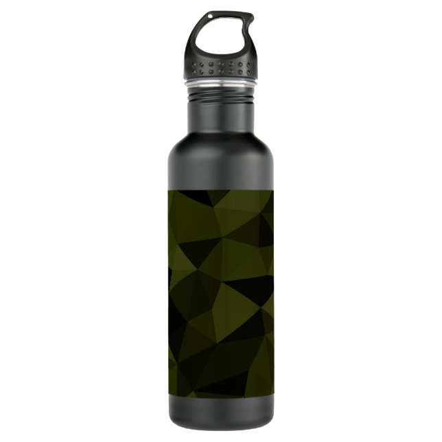 Dark army green black geometric mesh pattern cool  710 ml water bottle (Front)