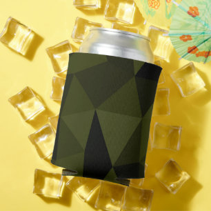 Dark army green black geometric mesh pattern cool  can cooler