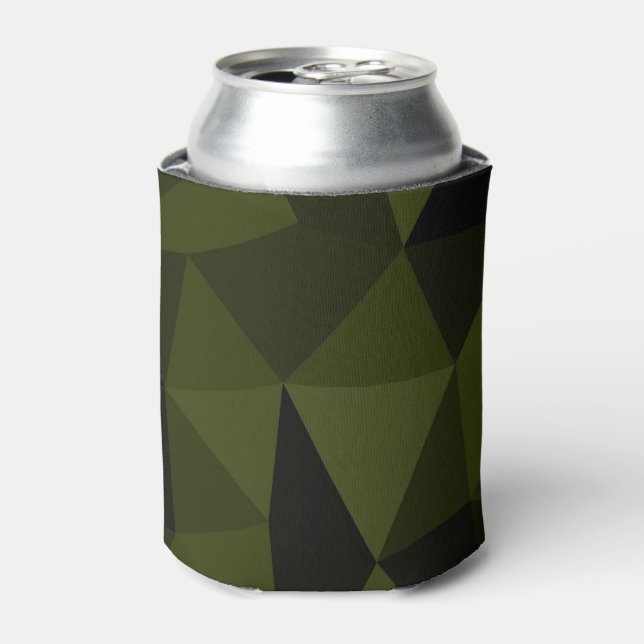 Dark army green black geometric mesh pattern cool  can cooler (Can Front)