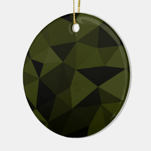 Dark army green black geometric mesh pattern cool  ceramic ornament