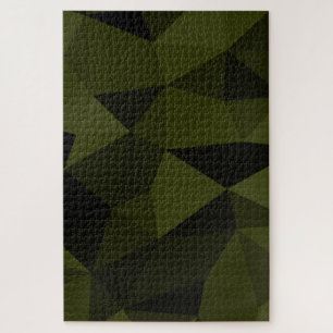 Dark army green black geometric mesh pattern cool  jigsaw puzzle