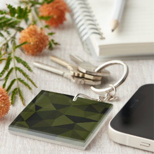 Dark army green black geometric mesh pattern cool  keychain