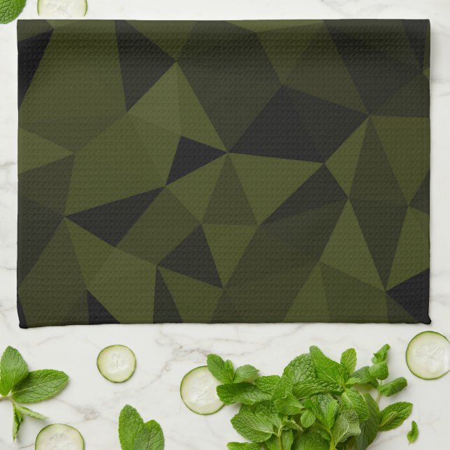Dark army green black geometric mesh pattern cool  kitchen towel (Folded)