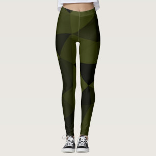 Dark army green black geometric mesh pattern cool  leggings