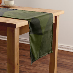 Dark army green black geometric mesh pattern cool  long table runner