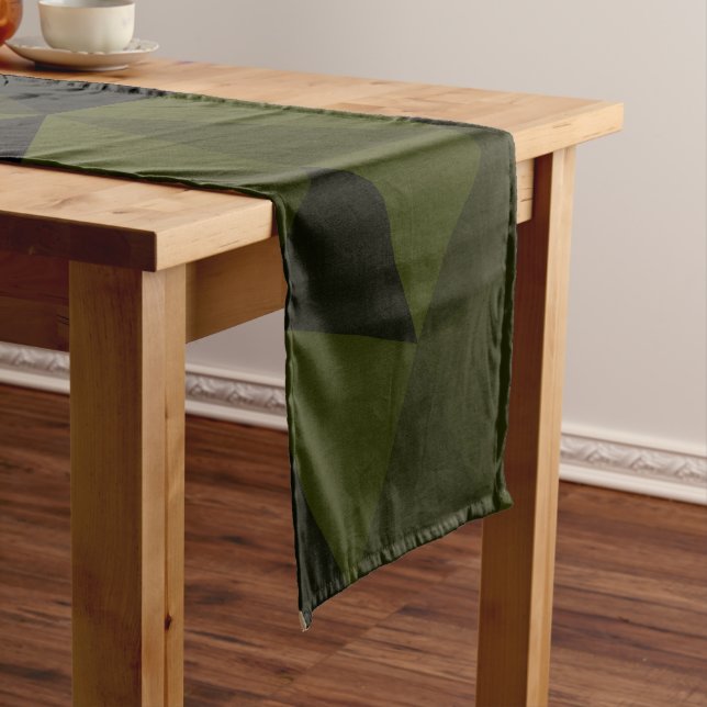 Dark army green black geometric mesh pattern cool  long table runner (In Situ)