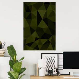 Dark army green black geometric mesh pattern cool  poster