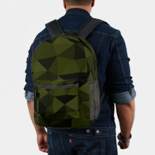 Dark army green black geometric mesh pattern cool  printed backpack
