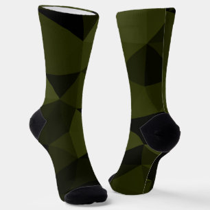 Dark army green black geometric mesh pattern cool socks
