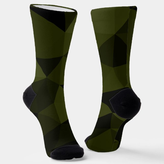 Dark army green black geometric mesh pattern cool  socks (Angled)