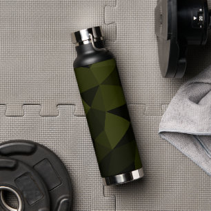 Dark army green black geometric mesh pattern cool  water bottle