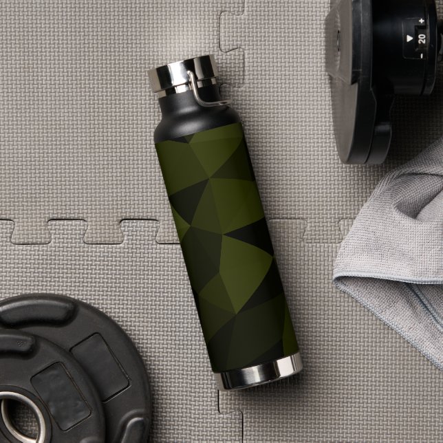 Dark army green black geometric mesh pattern cool  water bottle (Gym)