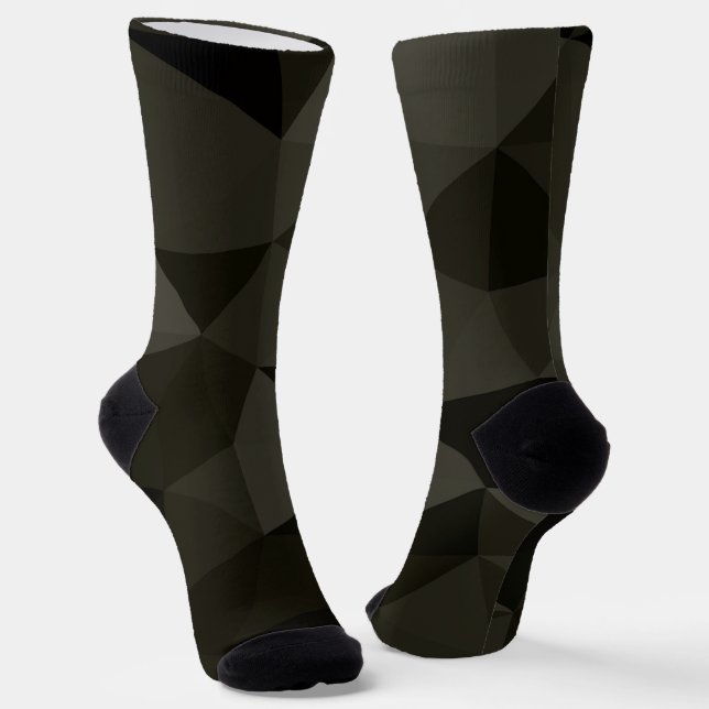 Dark army grey brown black geometric mesh pattern socks (Angled)