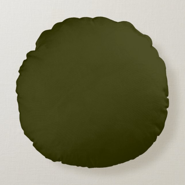 Dark Army Olive Green solid plain colour Custom Round Pillow (Front)