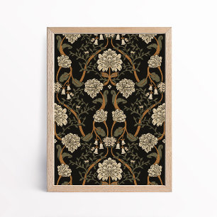 Dark Arts and Crafts Floral Chrysanthemum Art Poster