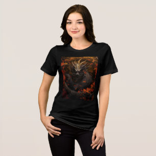 Dark Autumn Dragon with Crimson Leaves Tri-Blend Shirt
