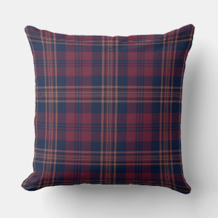 Dark Autumn Fall Cabin Navy Red Tartan Plaid Throw Pillow
