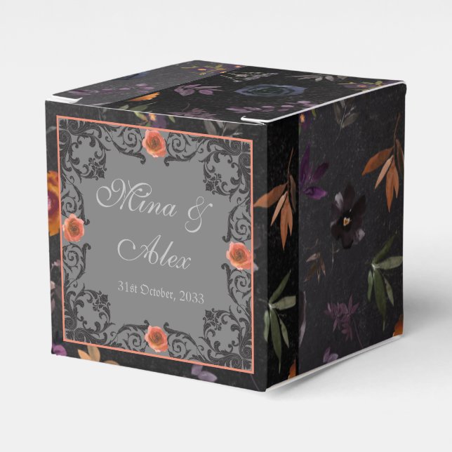 Dark Autumn Floral Personalized Wedding  Favor Box (Front Side)