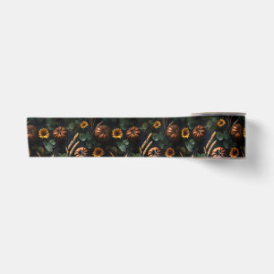 Dark Autumn Harvest – Pumpkins, Wheat Sunflowers Satin Ribbon