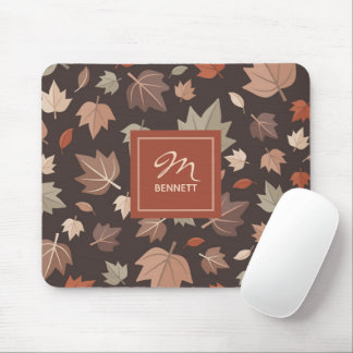 Dark Autumn Leaves Custom Family Name Mouse Pad