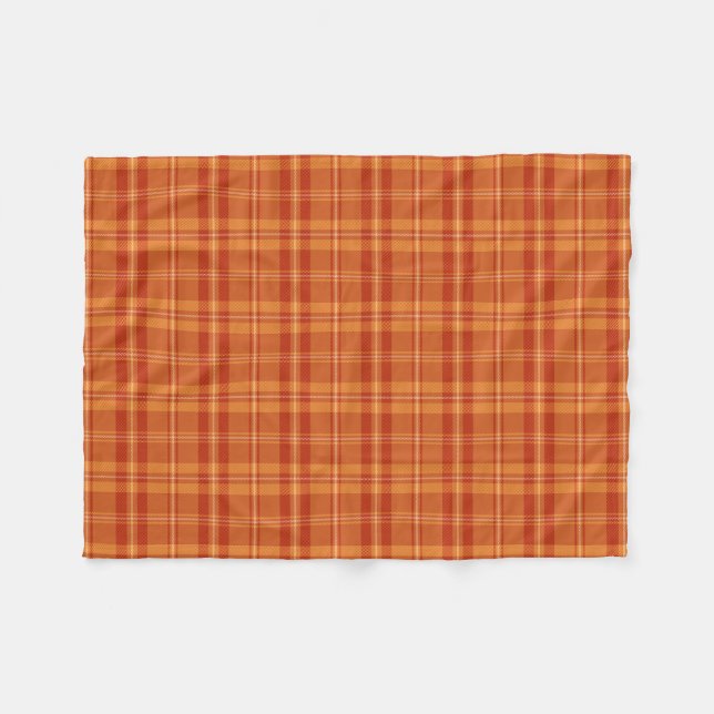 Dark Autumn Orange Layered Detailed Fall Plaid Fleece Blanket (Front (Horizontal))