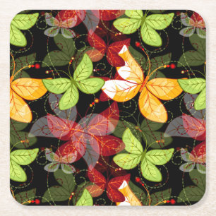 Dark Autumn Pattern Square Paper Coaster