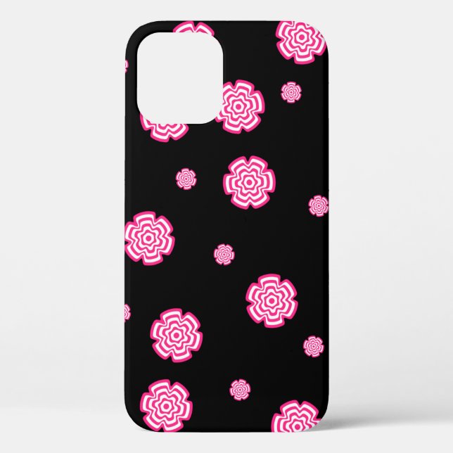 Dark background bright stylized pink flowers. abst Case-Mate iPhone case (Back)