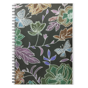 Dark Background Butterflies and Flowers Design  Notebook