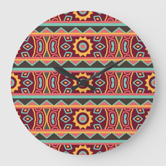 Dark Background: Ethnic Aztec Seamless Large Clock (Front)