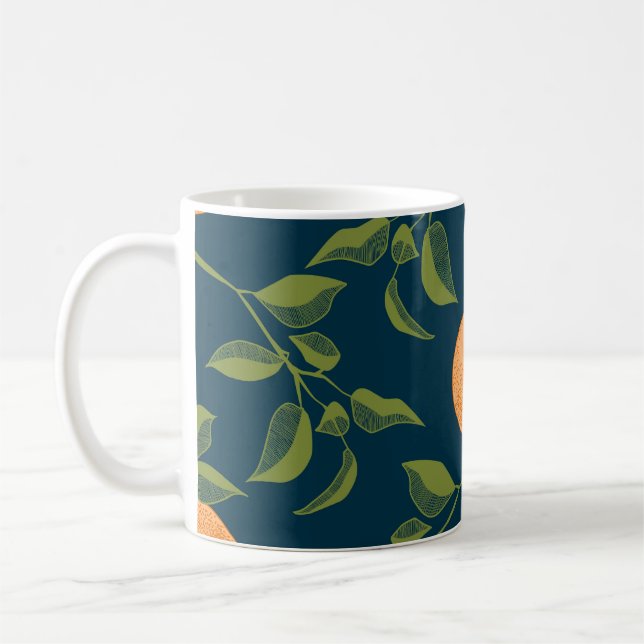 Dark Background Orange Citrus Branches Coffee Mug (Left)