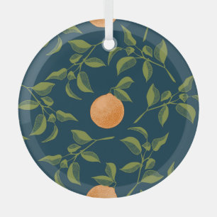 Dark Background Orange Citrus Branches Glass Ornament